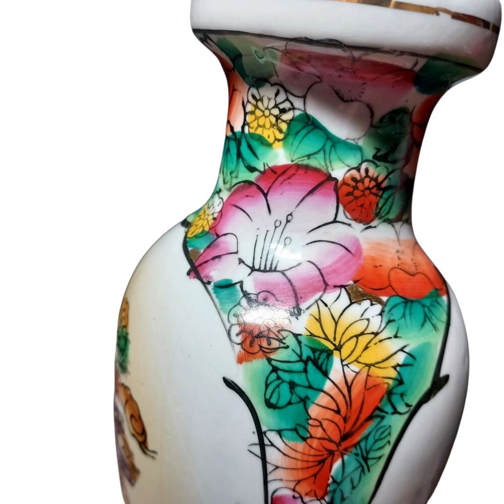 VTG 70-90's Chinese Hand Painted Enamel Geisha Peony 8.25" Vase Zhongguo Zhizao - Picture 6 of 12